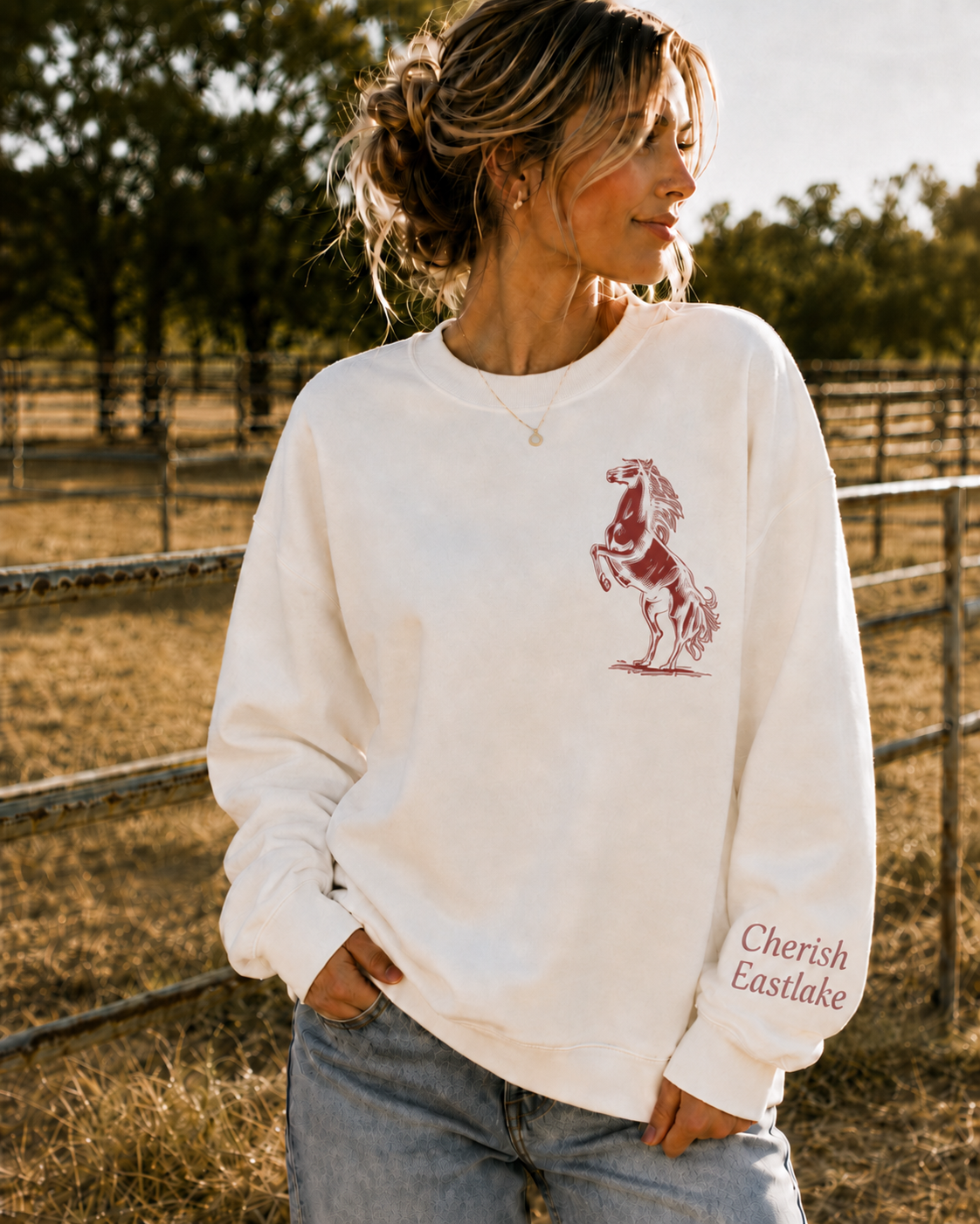 Cowgirl Crewneck Sweater- Bone Color
